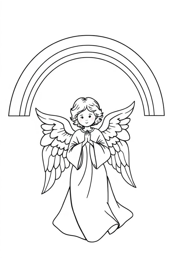 Angel and Rainbow Coloring Sheet