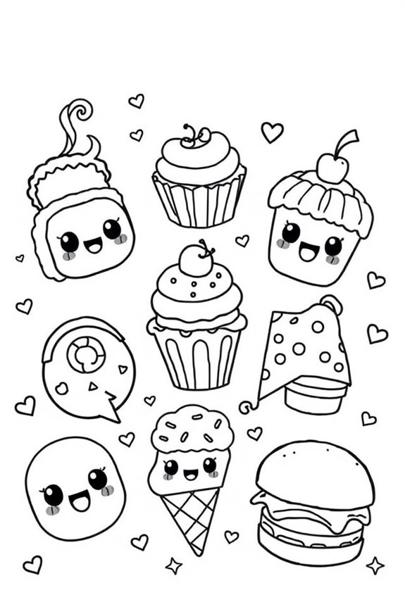 Kawaii Food Characters Coloring Sheet