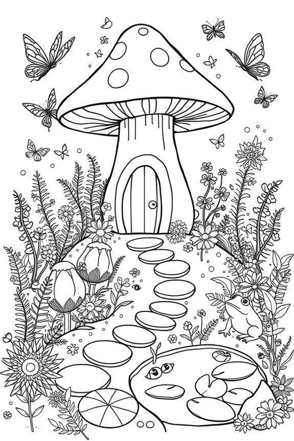 Whimsical Fairy Garden Coloring Sheet