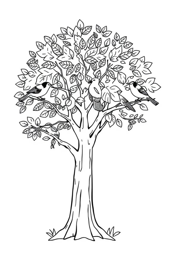 Simple Tree with Birds Coloring Sheet