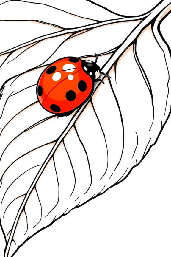 Ladybug on a Leaf Coloring Sheet