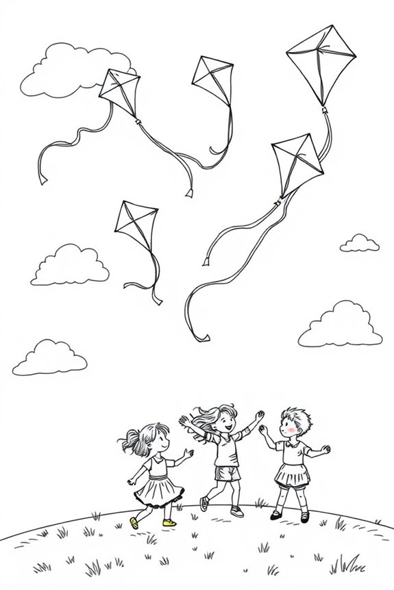 Kite Flying in the Sky Coloring Sheet