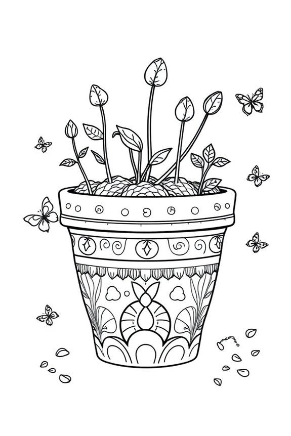 Flower Pot with Seeds Coloring Sheet