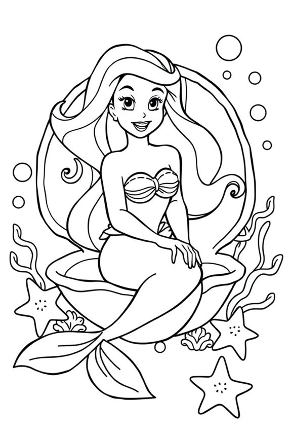Ariel in a Shell Coloring Sheet