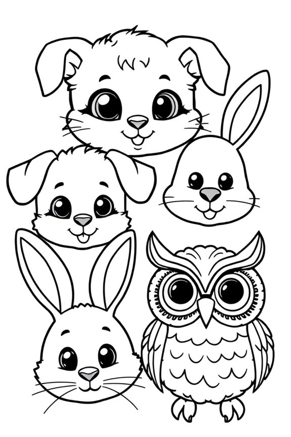 Animal Faces Coloring Sheet