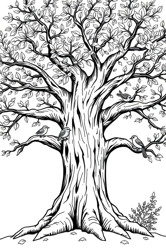 Tree with Birds Coloring Sheet