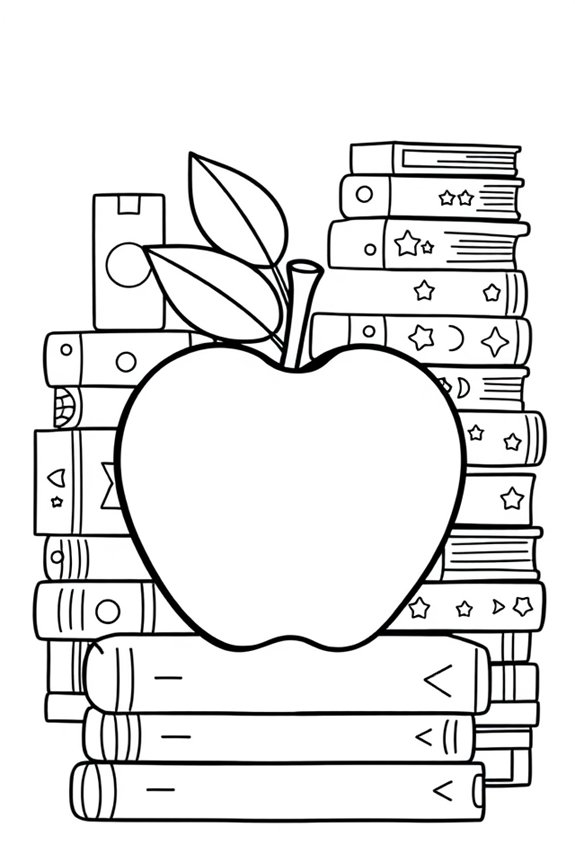 Apple with Books Coloring Sheet