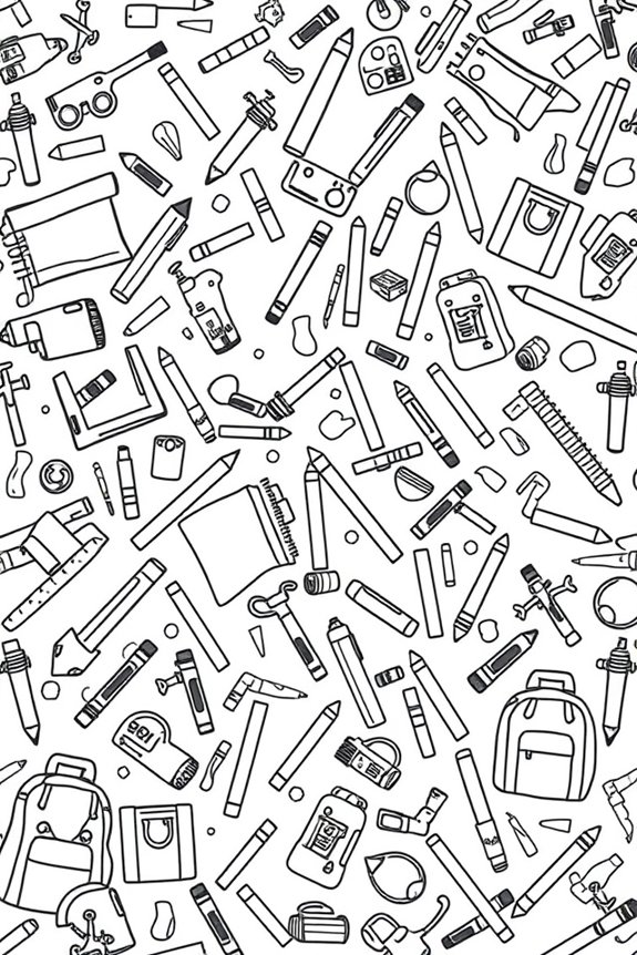 School Supplies Pattern Coloring Sheet