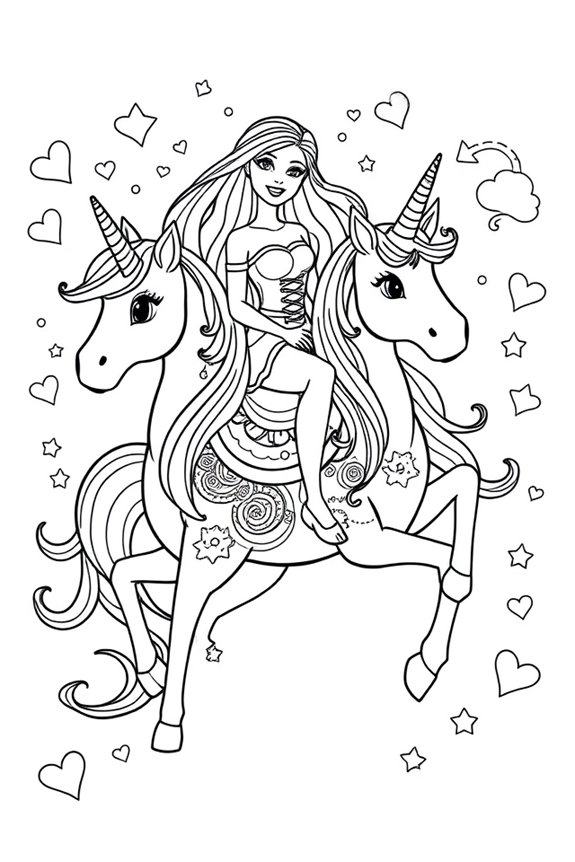 Barbie Rainbow Unicorn Coloring Sheet