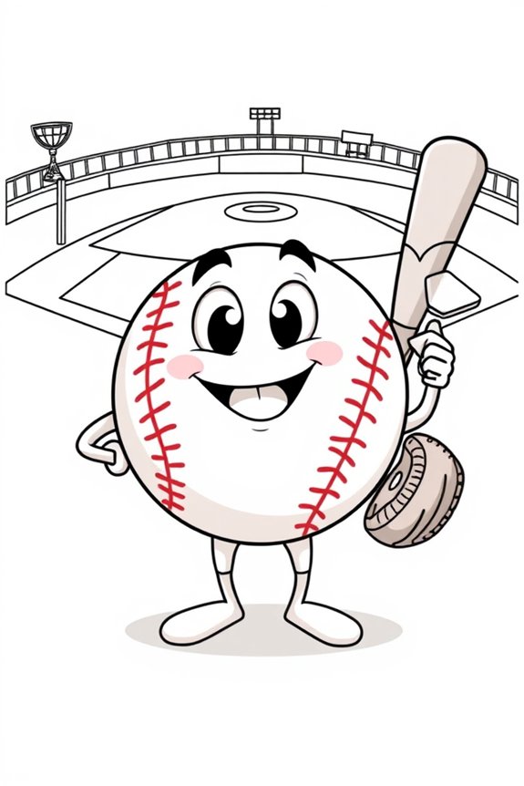 Cute Cartoon Baseball Coloring Sheet