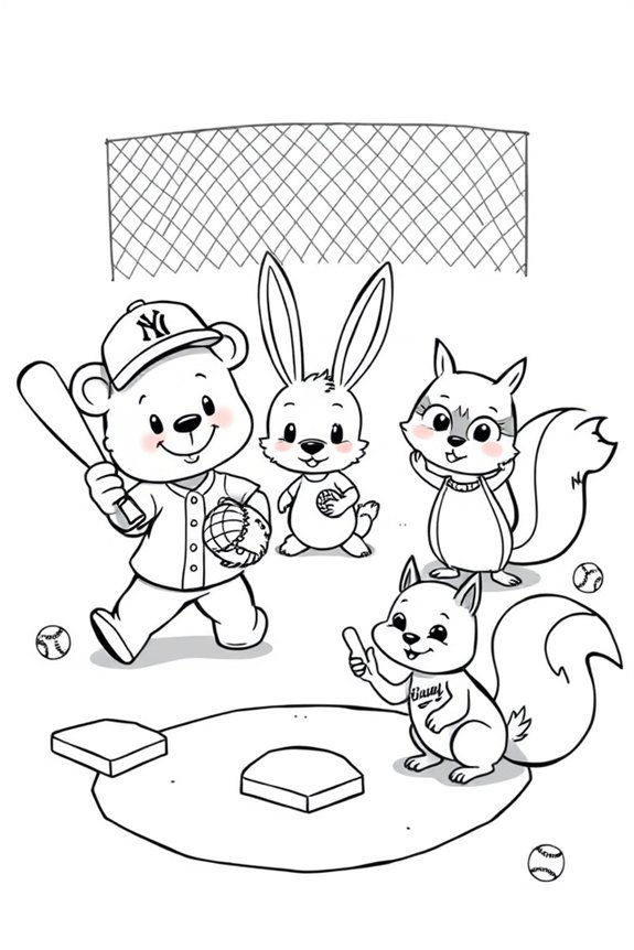 Fun Baseball Animals Coloring Sheet
