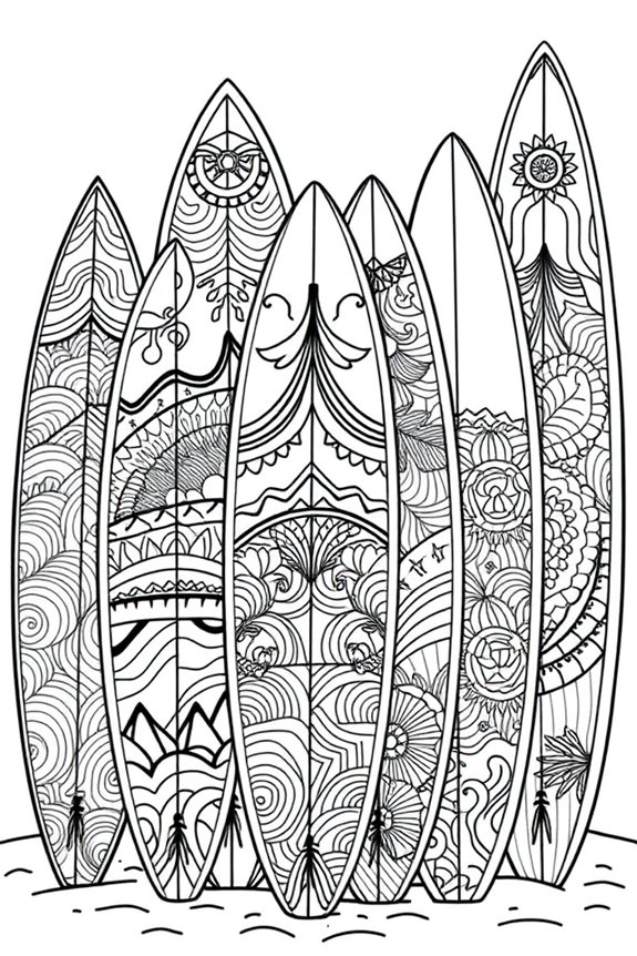 Surfboard designs coloring sheet