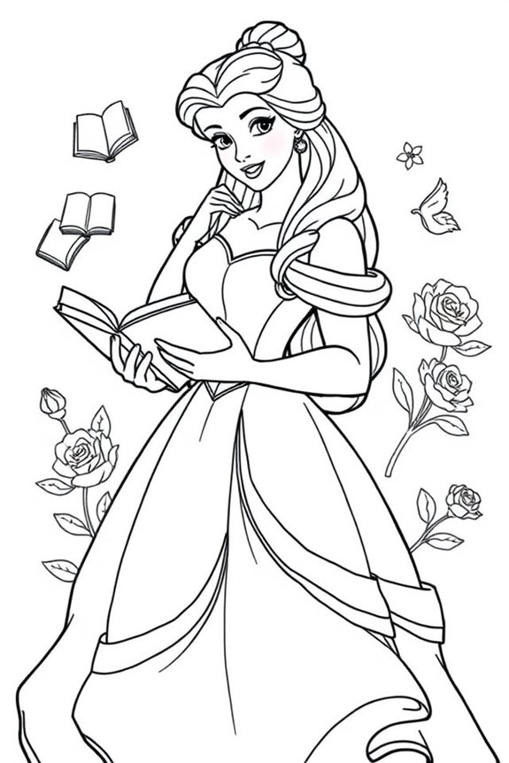 Belle with a Book Coloring Sheet