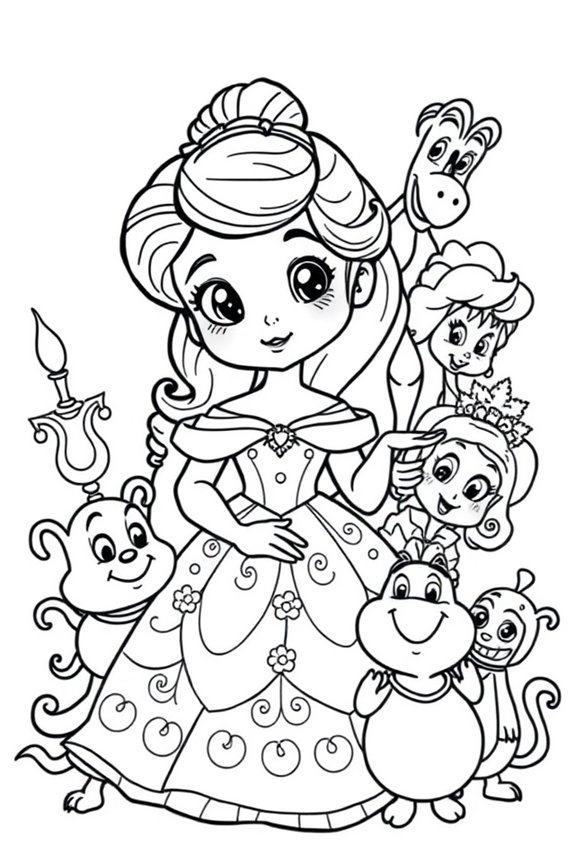 Cute Belle and Friends Coloring Sheet
