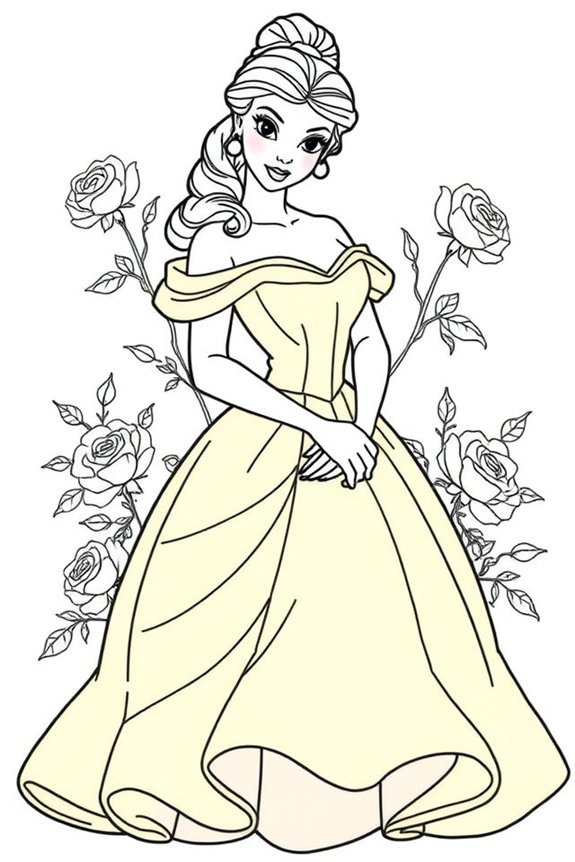 Easy Belle Line Art Coloring Sheet