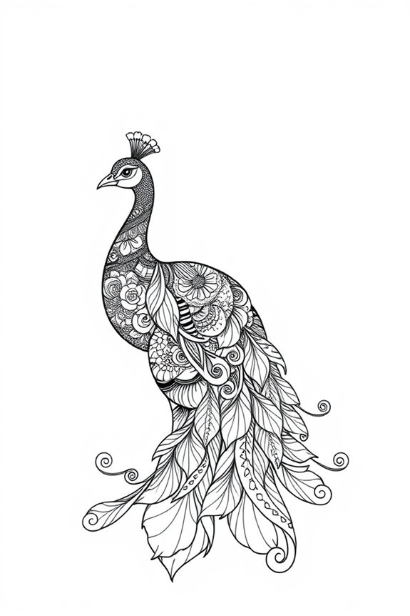 Doodle Peacock Coloring Sheet