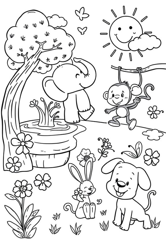 Playful Animals coloring sheet