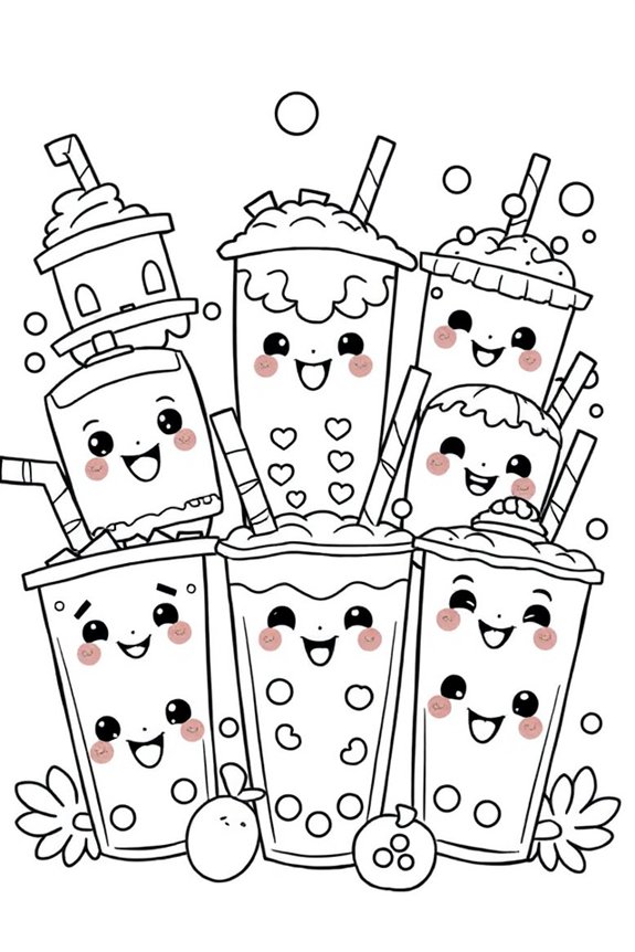 Cute Boba Characters Coloring Sheet