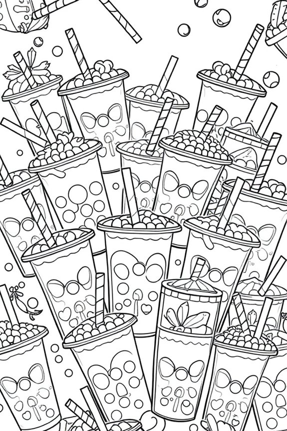 Boba Drink Patterns Coloring Sheet