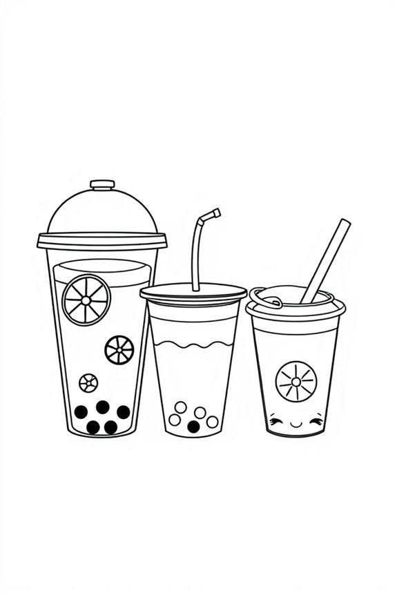 Simple Boba Cups Coloring Sheet