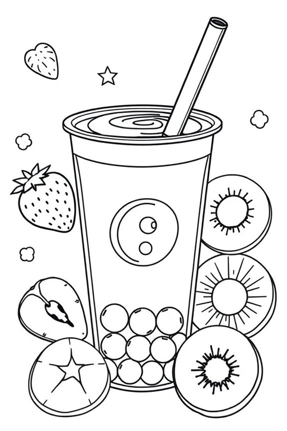 Boba Fruits Coloring Sheet