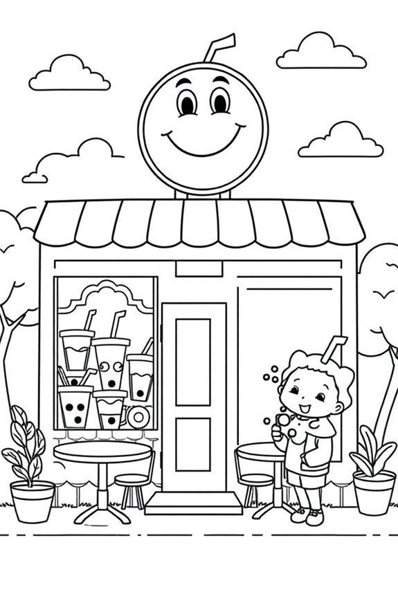 Cartoon Boba Shop Coloring Sheet