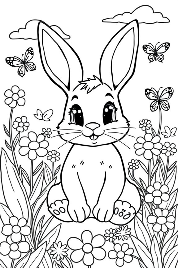 Bunny in the Garden Coloring Sheet