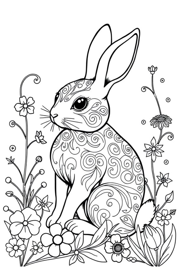 Elegant Bunny Coloring Sheet