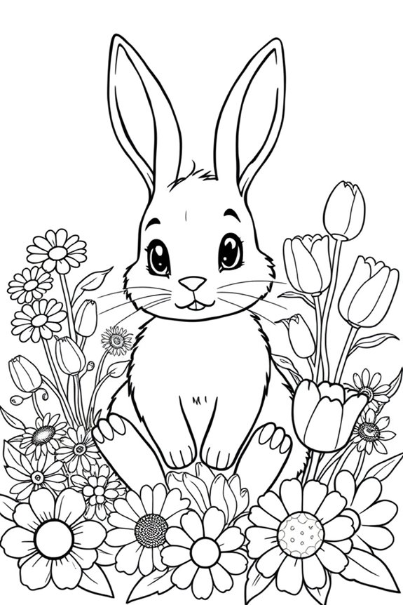 Bunny with Flowers Coloring Sheet