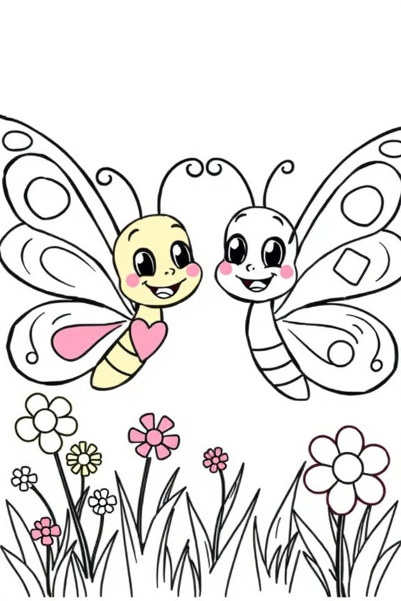 Cartoon Butterfly Friends Coloring Sheet