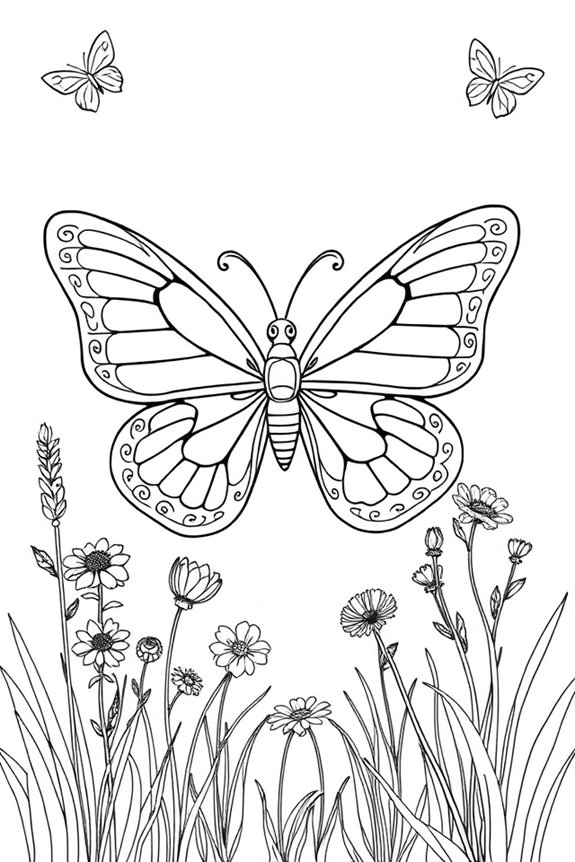 Nature Scene with Butterfly Coloring Sheet