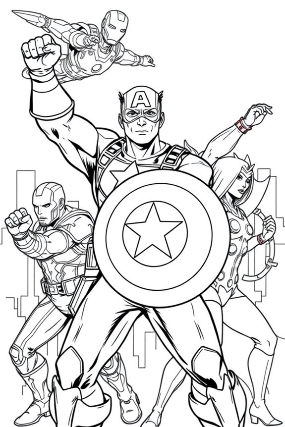 Captain America and Friends Coloring Sheet