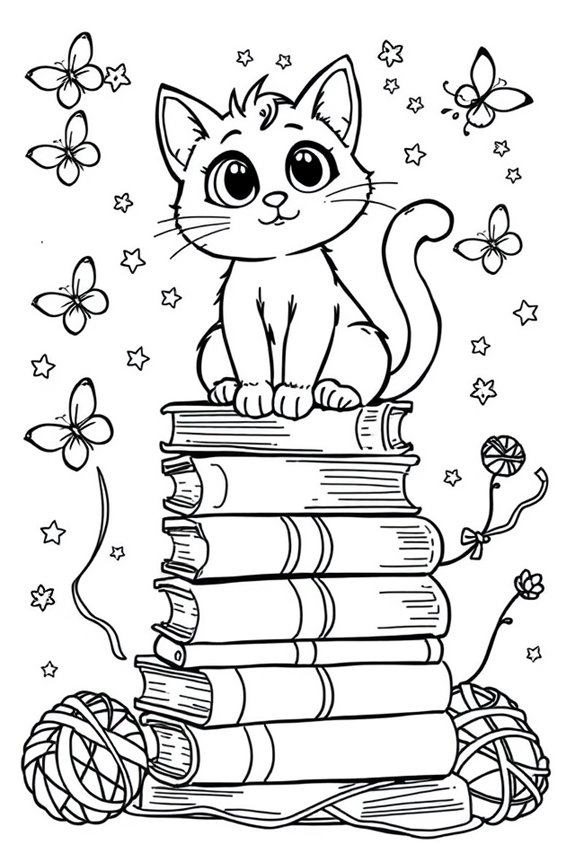 Whimsical Cat Coloring Sheet