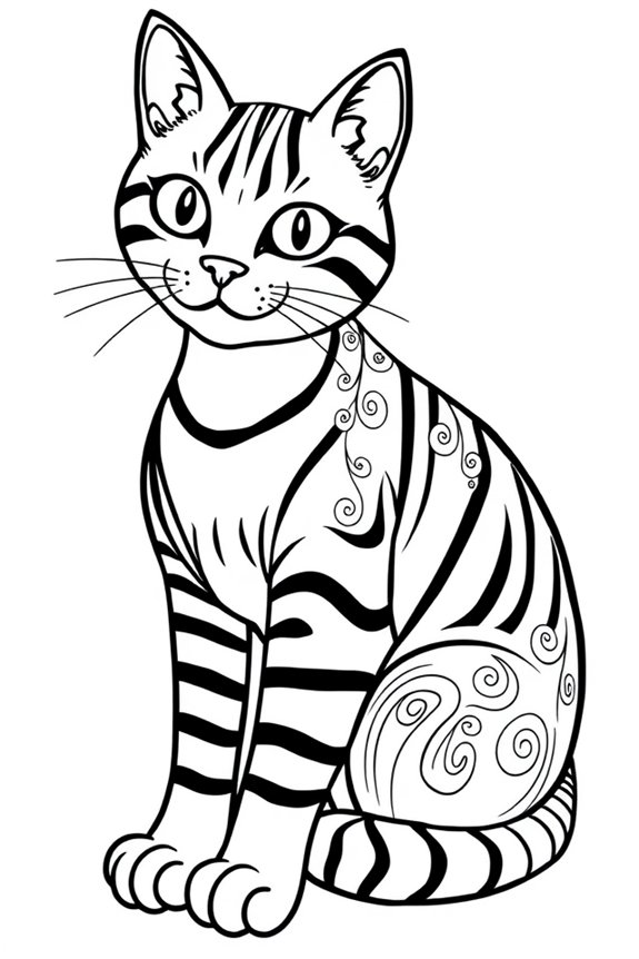 Striped Cat Coloring Sheet