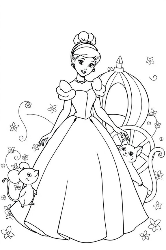 Cinderella and Her Animal Friends Coloring Sheet