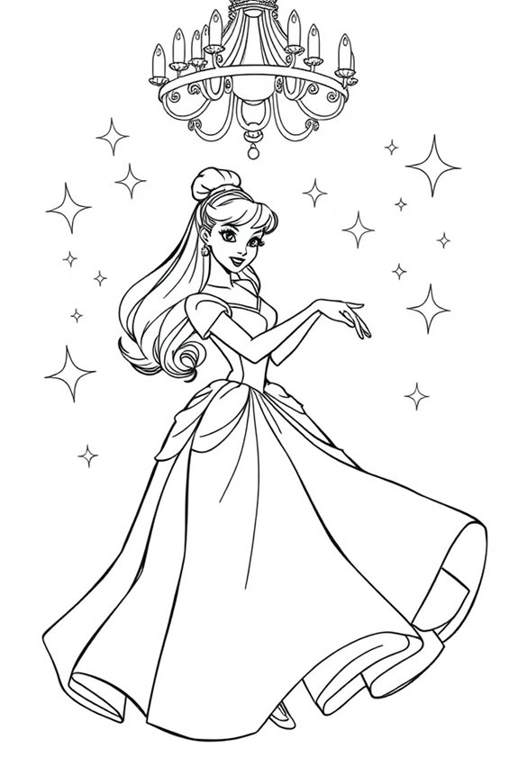 Cinderella Dancing at the Ball Coloring Sheet