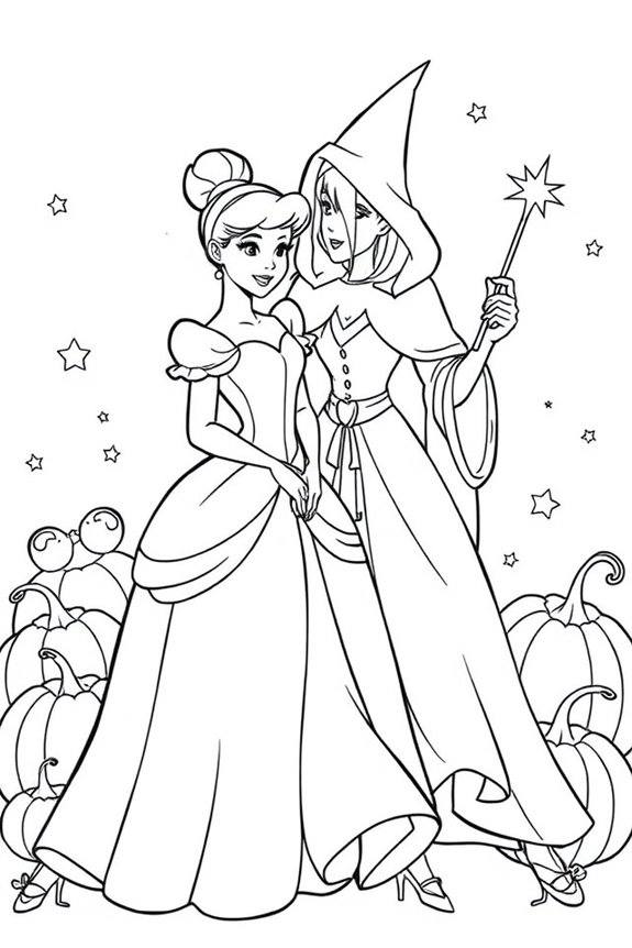 Cinderella with Fairy Godmother Coloring Sheet