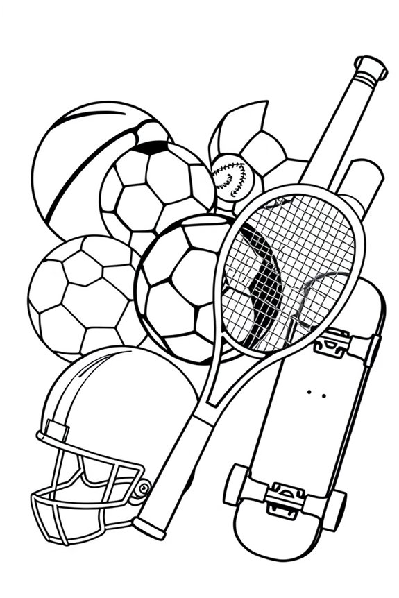 Sports Equipment Coloring Sheet