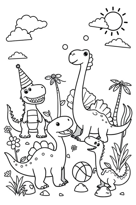 Playful Dinosaurs Coloring Sheet