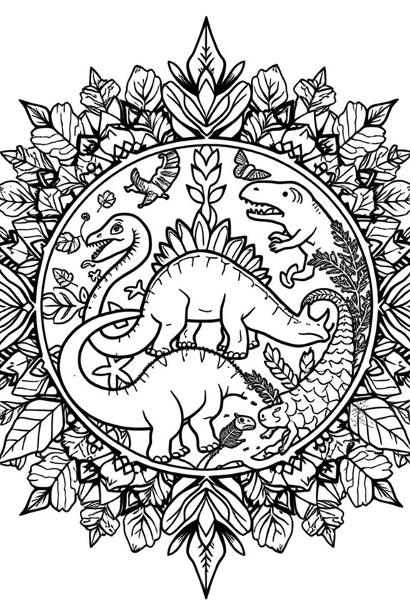 Dinosaur Mandala Coloring Sheet