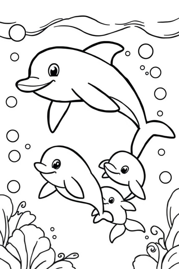 Dolphin Family Coloring Sheet