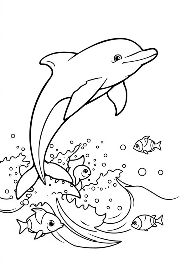 Dolphin with Ocean Background Coloring Sheet