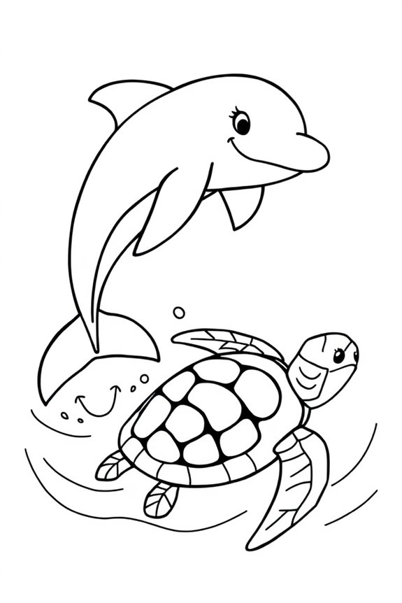 Dolphin and Sea Turtle Coloring Sheet