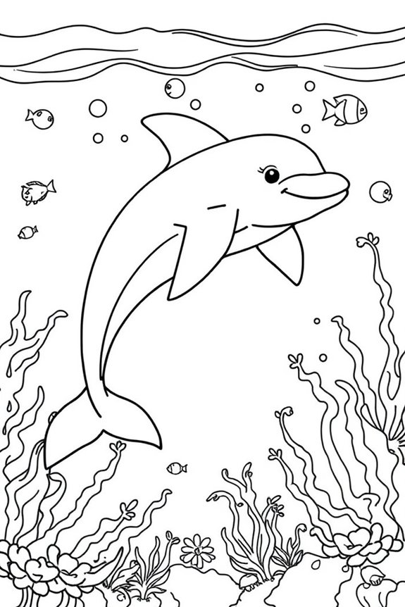 Dolphin Underwater Scene Coloring Sheet