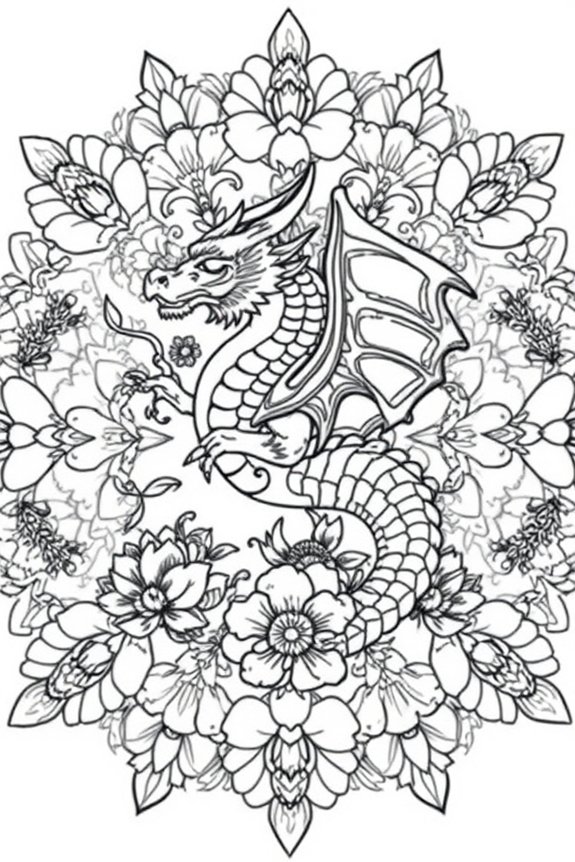 Floral Mandala Dragon Coloring Sheet