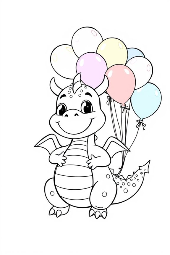 Friendly Dragon with Balloons Coloring Sheet