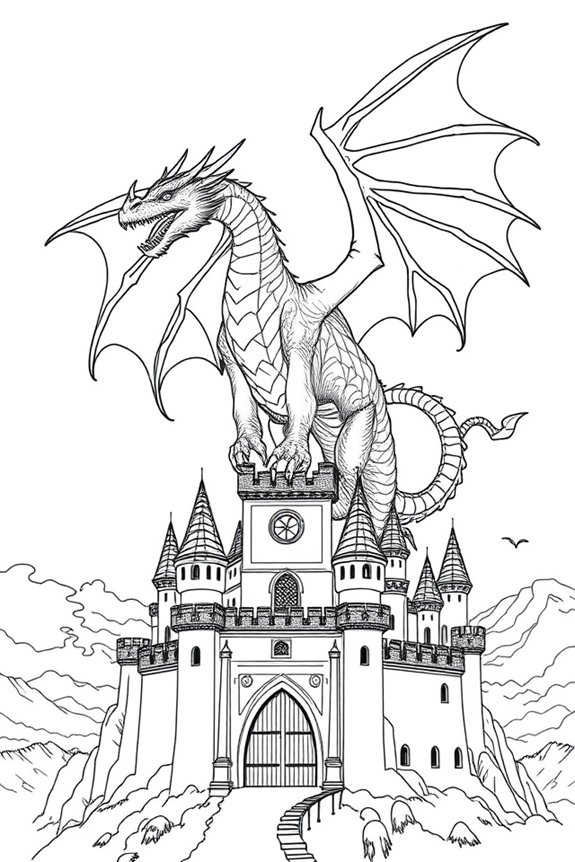 Dragon and Castle Coloring Sheet
