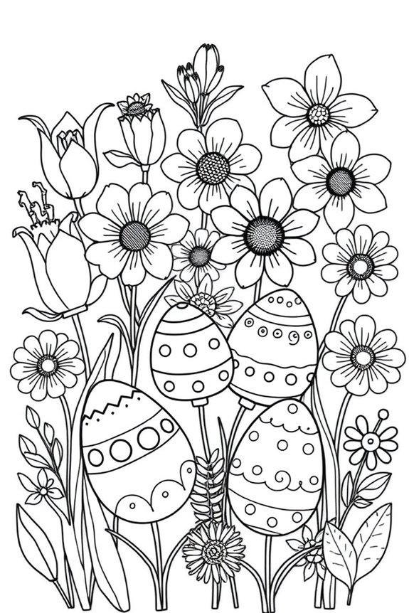 Easter Flowers and Eggs Coloring Sheet