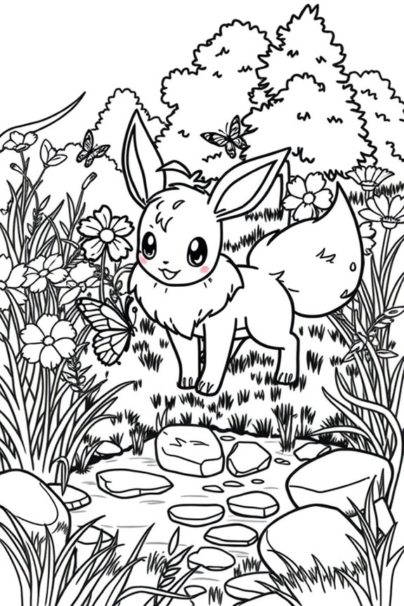Eevee in Nature Coloring Sheet