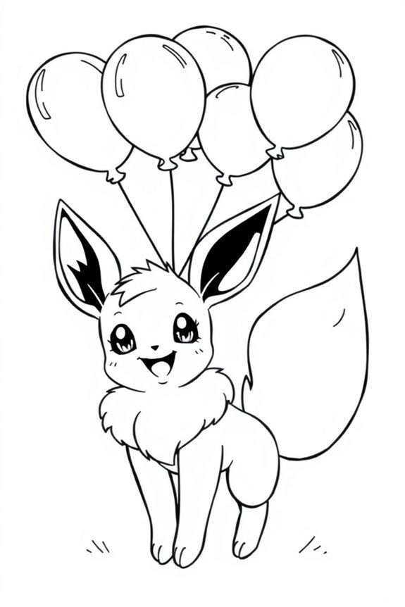 Eevee Playing with Balloons Coloring Sheet